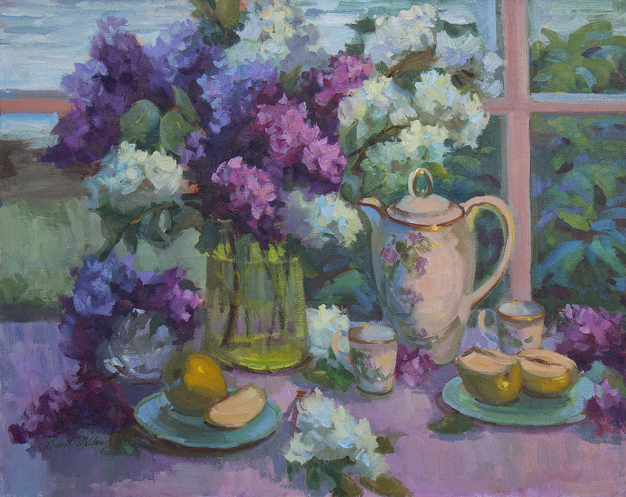 Lilacs and Tea Painting by Diane McClary