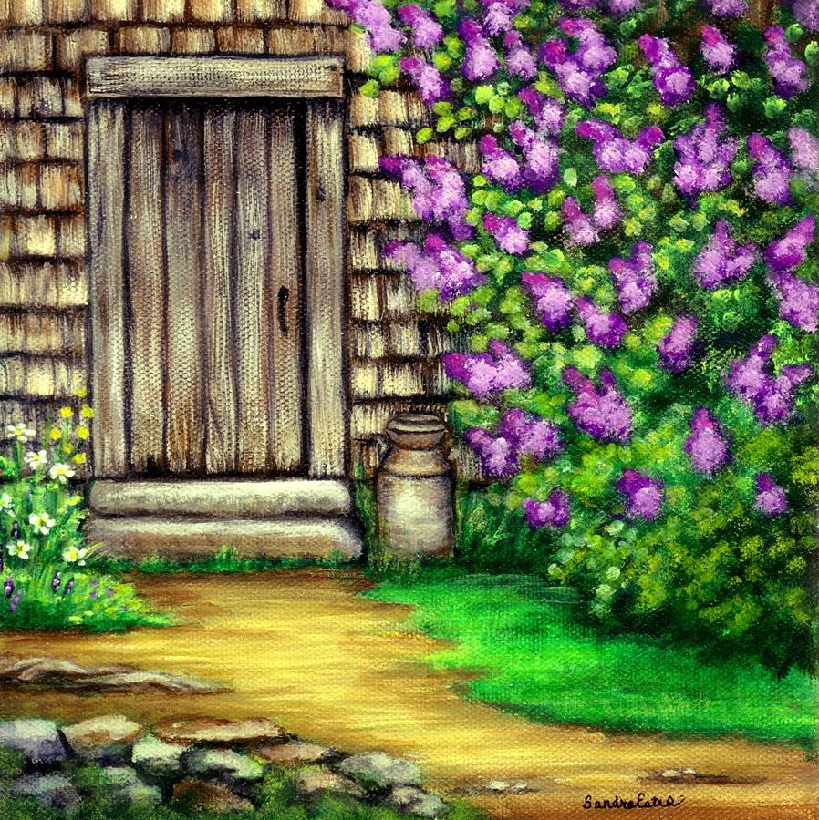 Lilacs By The Barn Painting by Sandra Estes