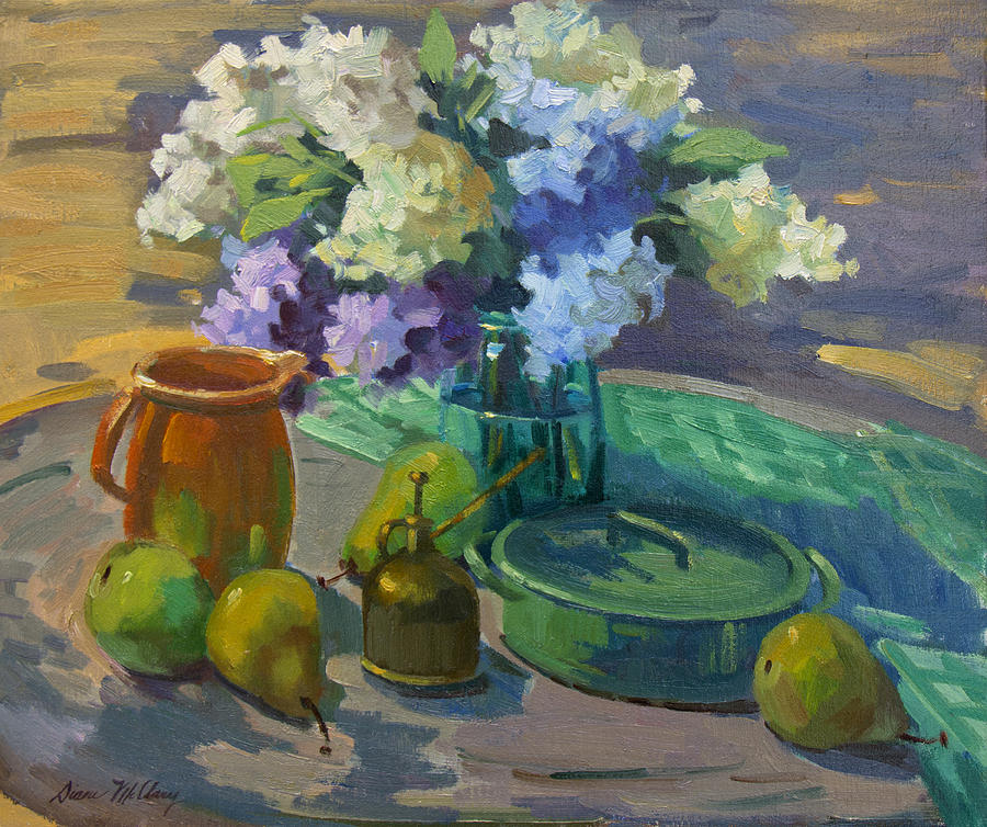 Still Life Painting - Lilacs Harmony in Green by Diane McClary