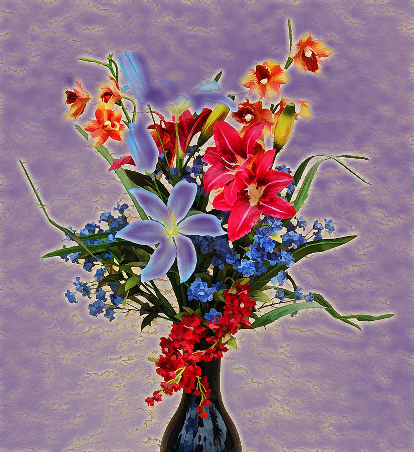 Lilies and Orchids Topaz II Digital Art by Linda Brody