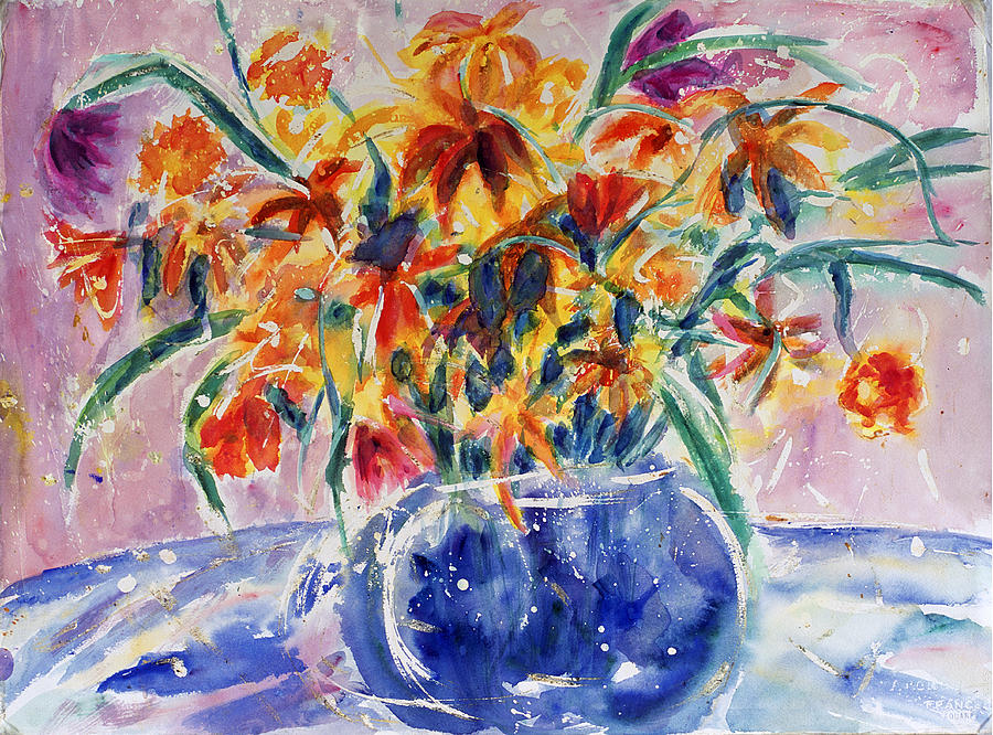 Lilies in a Blue Vase Painting by Studio Tolere