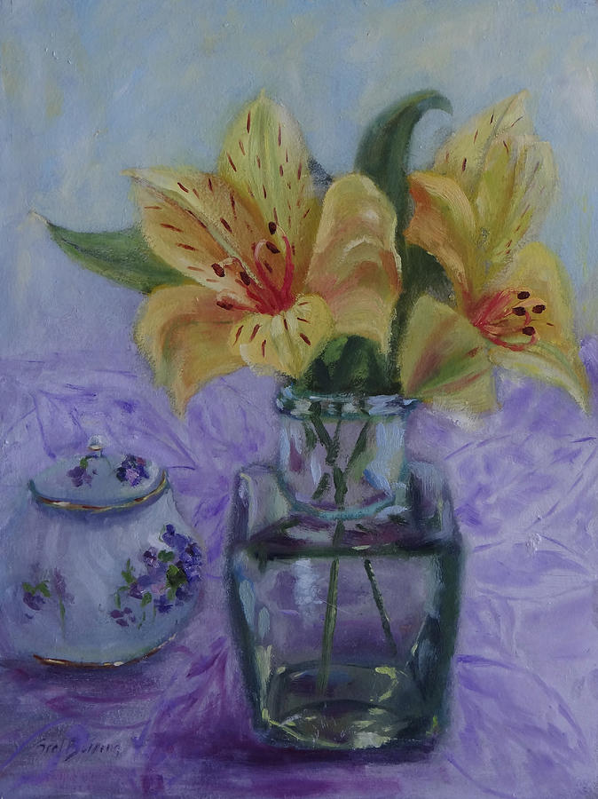 Lilies in a Glass Vase Painting by Carol Berning