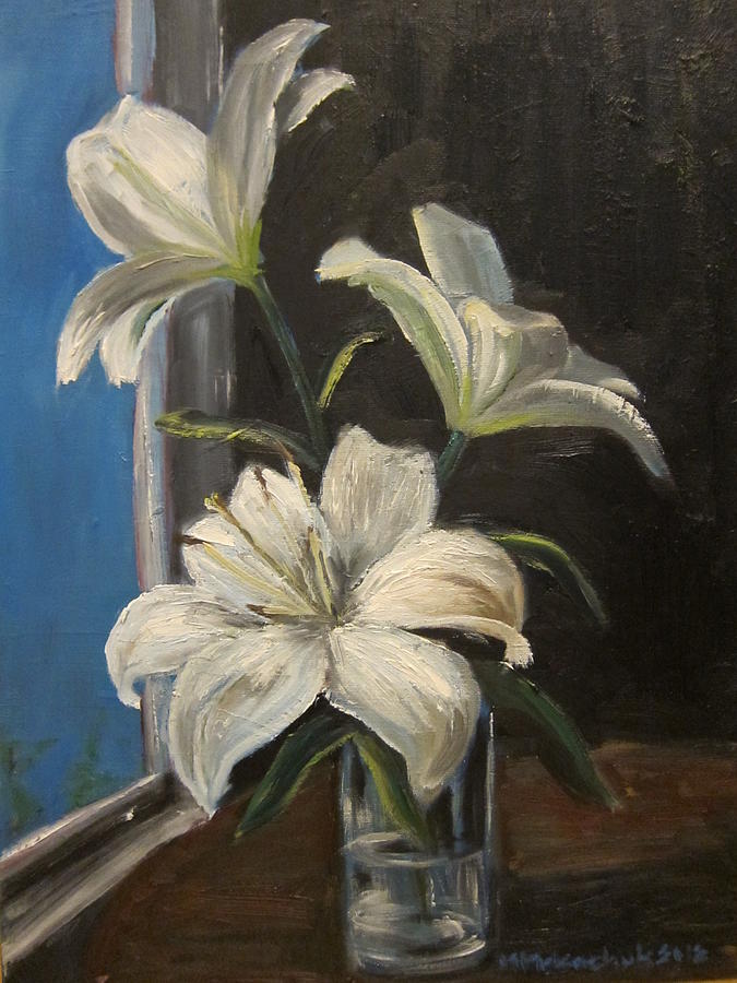 Lily Painting - Lilies in a vase II 2012 by Maria Melenchuk