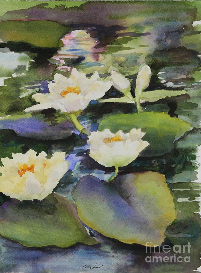 Lilies in the Fountain Painting by Maria Hunt