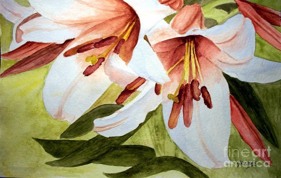 Lilies in the Garden Painting by Carol Grimes