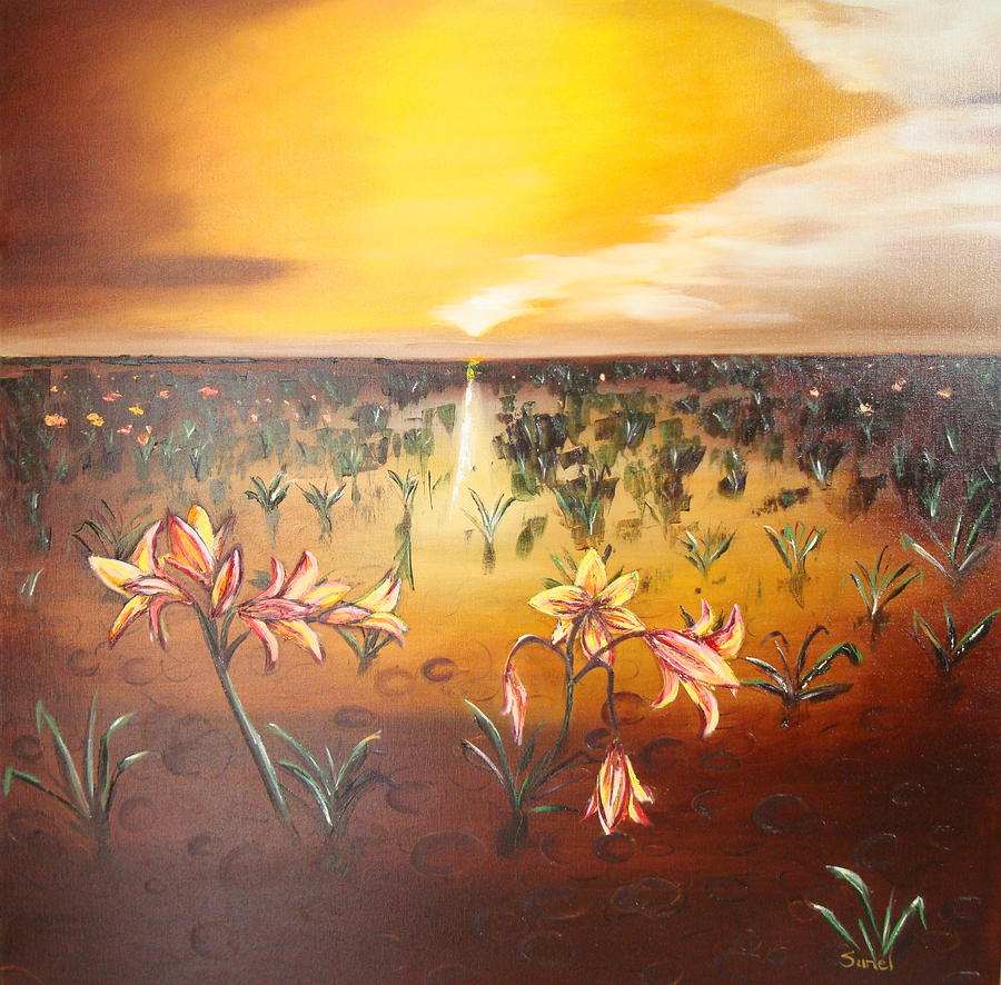 Lilies in the Rain Painting by Sunel De Lange