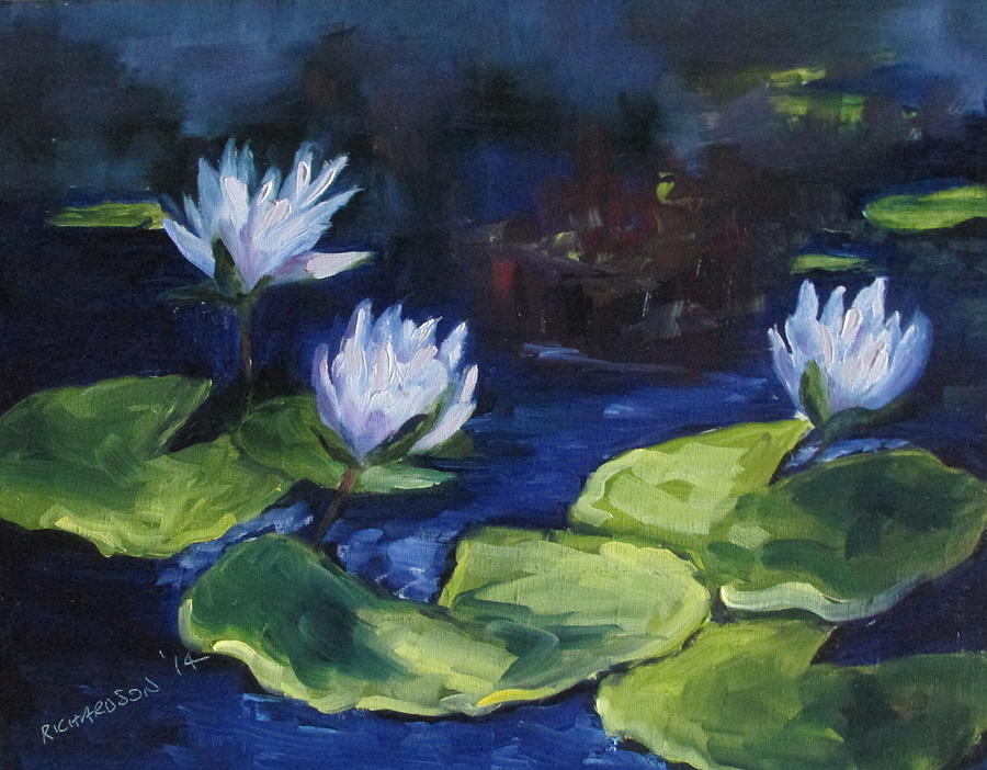 Waterscape Painting - Lilies In The Spotlight by Susan Richardson