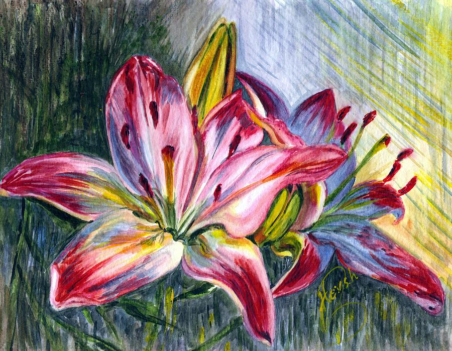 Lilies twin Painting by Harsh Malik
