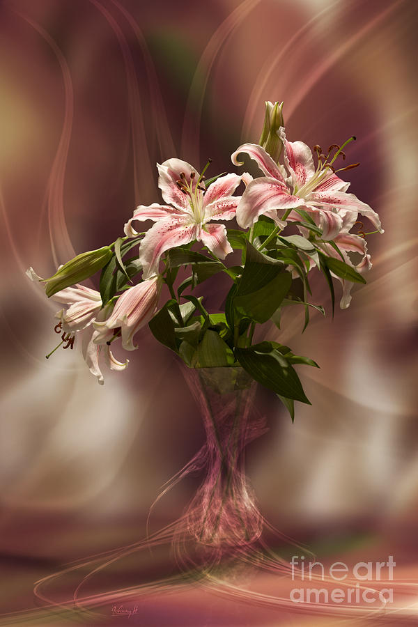 Lilies with floating vas Digital Art by Johnny Hildingsson