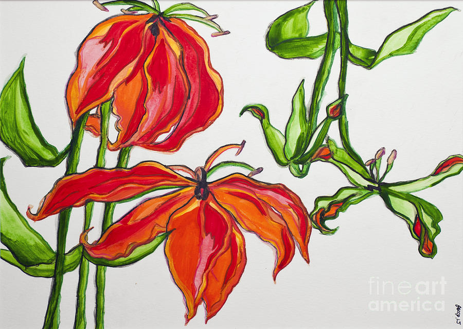 Lilies in Orange Painting by Rebecca Weeks