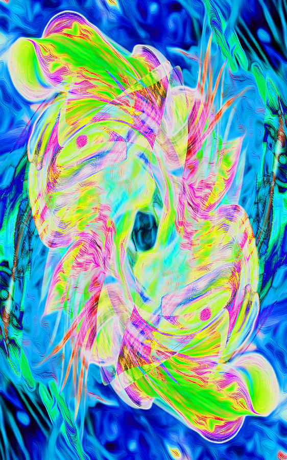 Lily Fish Abstract on Blue Digital Art by Stephanie Grant