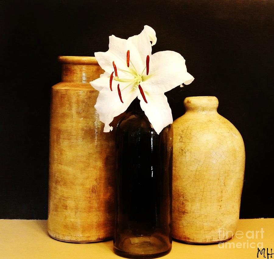 Lily Photograph - Lily in a Bottle and Pottery by Marsha Heiken
