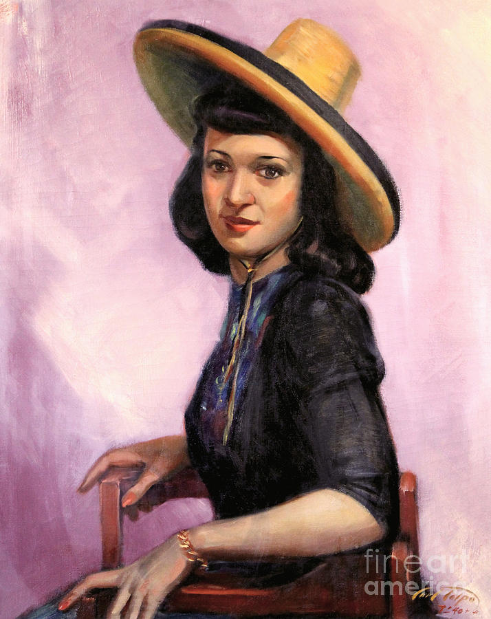 Lily Wearing Sombrero 1941 Painting by Art By Tolpo Collection