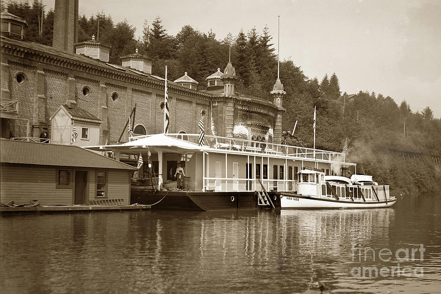 Houseboat Photograph - Lily Whites Houseboat at Dunthorpe Water Works Oregon circa 1900 by Monterey County Historical Society