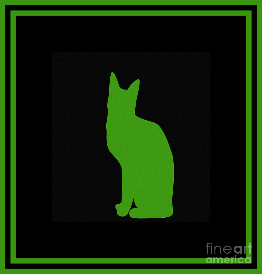 Lime Green Cat on Black Digital Art by Barbara A Griffin