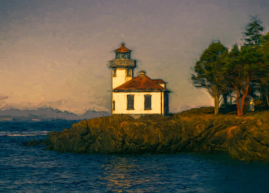 Sunset Mixed Media - Lime Kiln Lighthouse by John K Woodruff