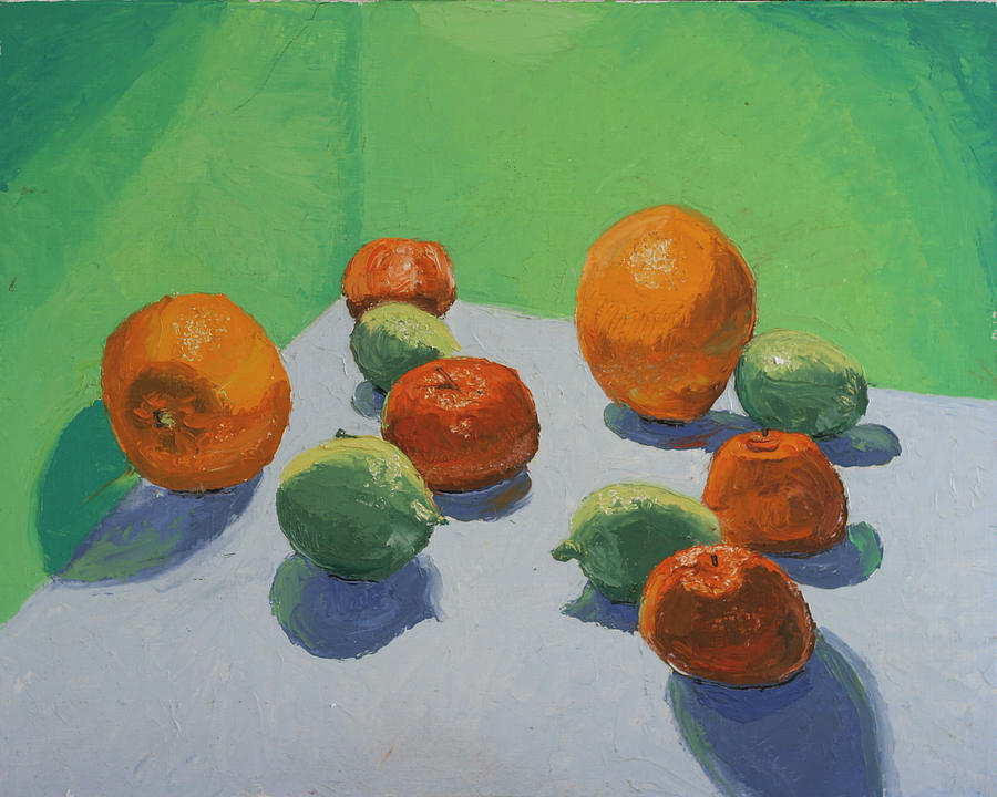 Limes Arrance and tangerines Painting by David Zimmerman