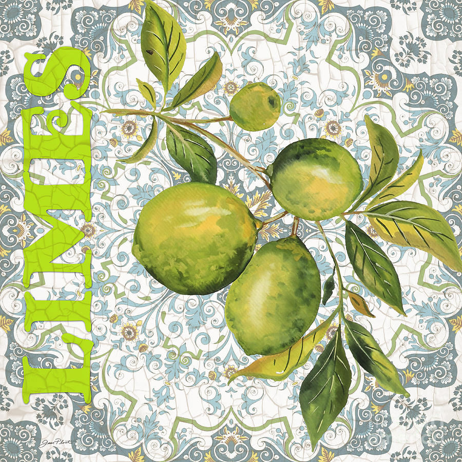 Limes on Damask Painting by Jean Plout