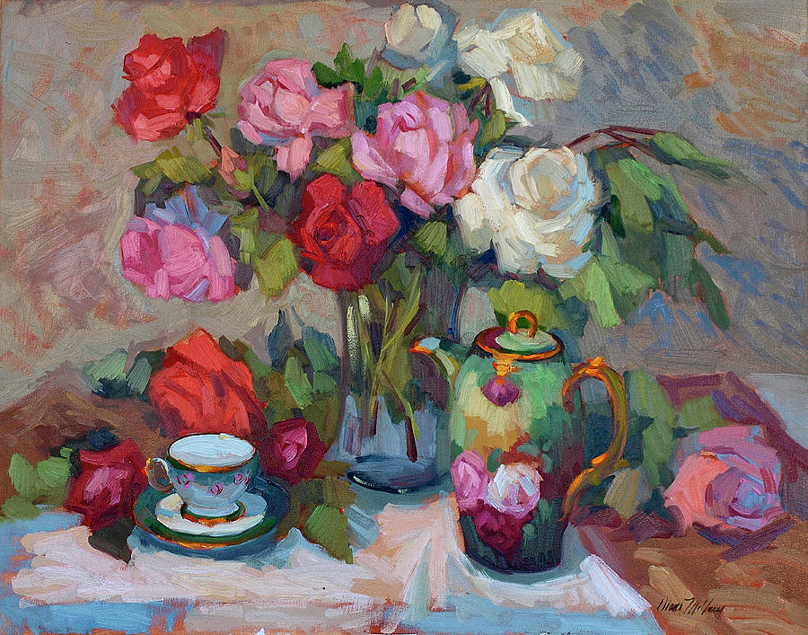 Rose Painting - Limoge and Roses by Diane McClary
