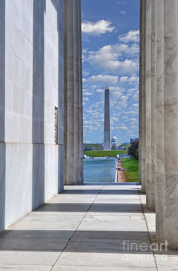 Lincoln Memorial Photograph - Lincoln Memorial Columns Framing the Reflecting Pond  Washington Monument by David Zanzinger