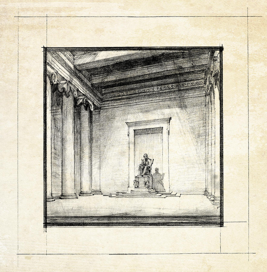 Lincoln Memorial Sketch III #2 Drawing by Gary Bodnar
