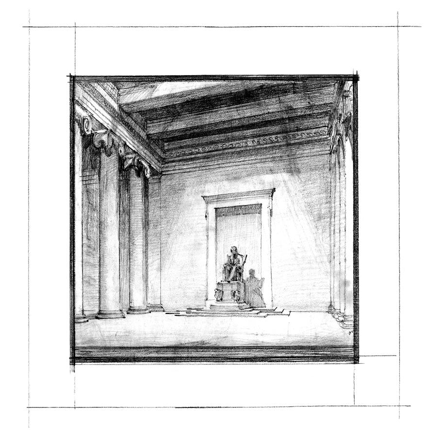 Lincoln Memorial Sketch III Drawing by Gary Bodnar