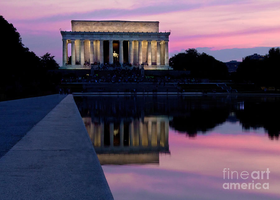 Flag Photograph - Lincoln Memorial Sunset by Jemmy Archer