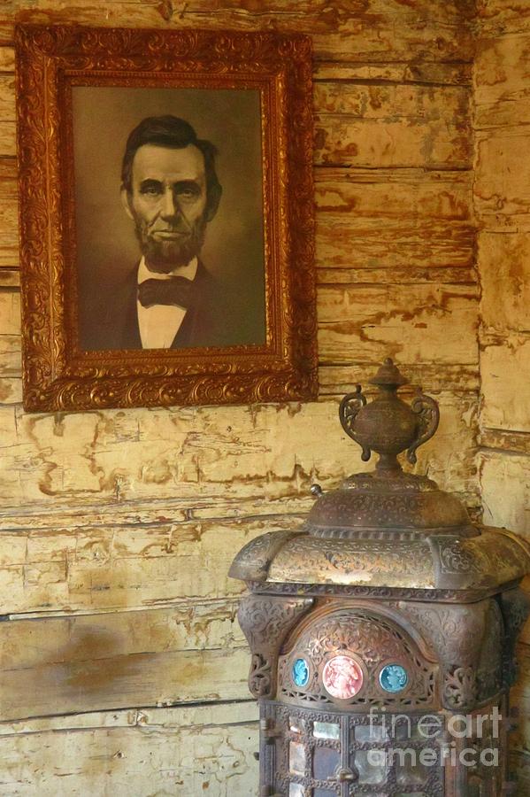 Still Life Photograph - Lincoln Portrait in Old West School Room by John Malone