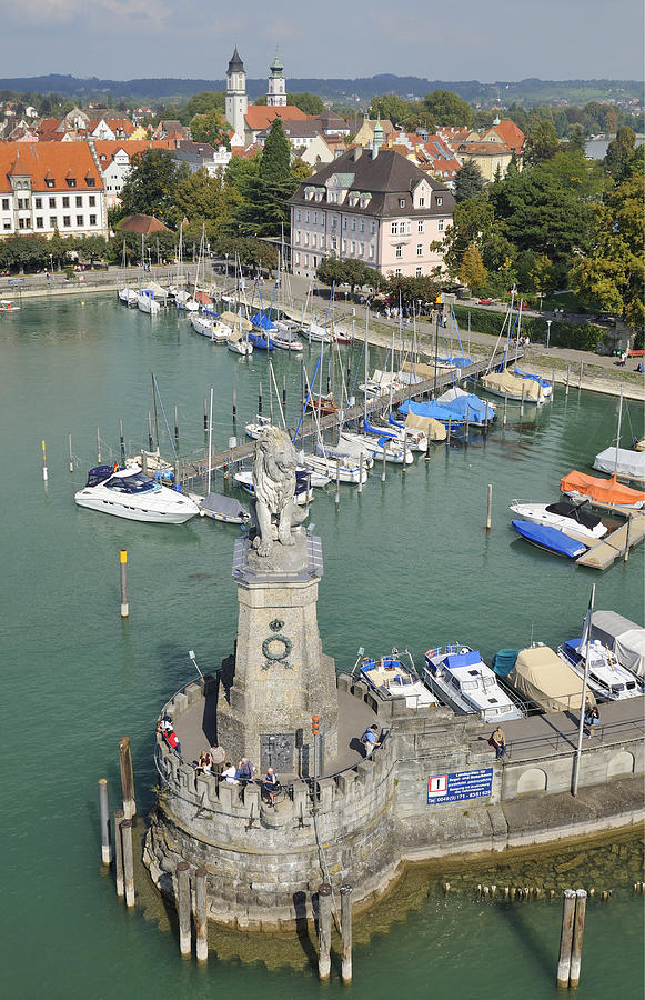 Lindau harbor with boats and town view from above Photograph by Matthias Hauser