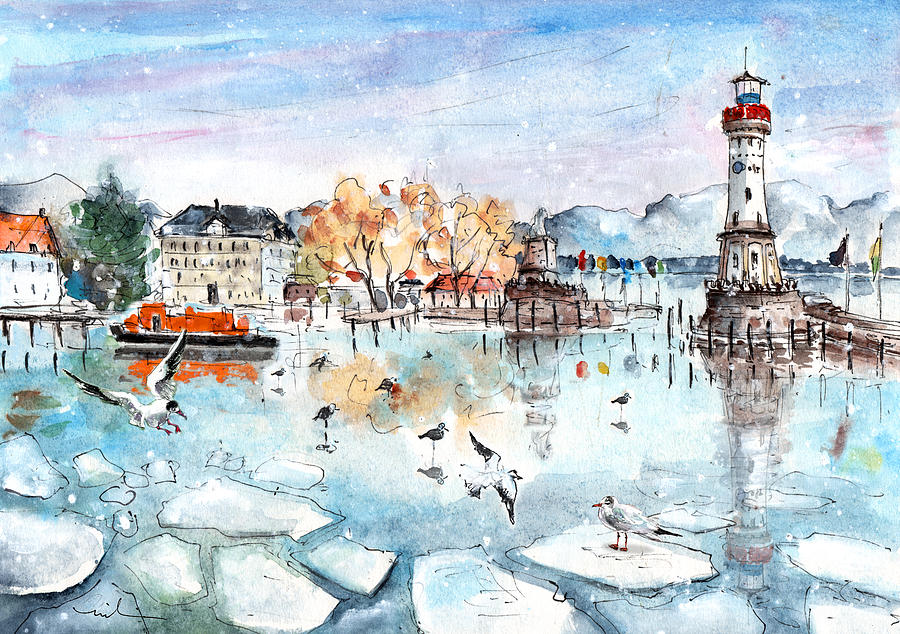 Lindau Harbour In Winter Painting by Miki De Goodaboom