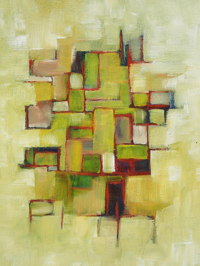 Abstract Painting - Line Series Yellow Green Red by Patricia Cleasby