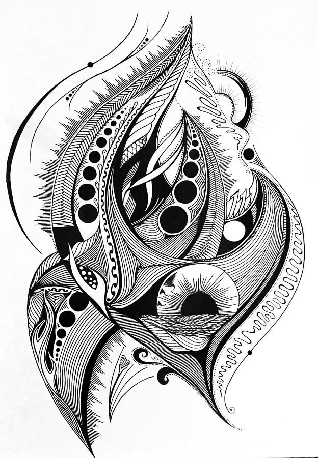 Lines Circles and Flames Drawing by Kelly Hazel