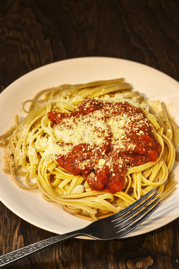 Cheese Photograph - Linguine with Tomato Sauce and Parmesan Cheese by Donald  Erickson