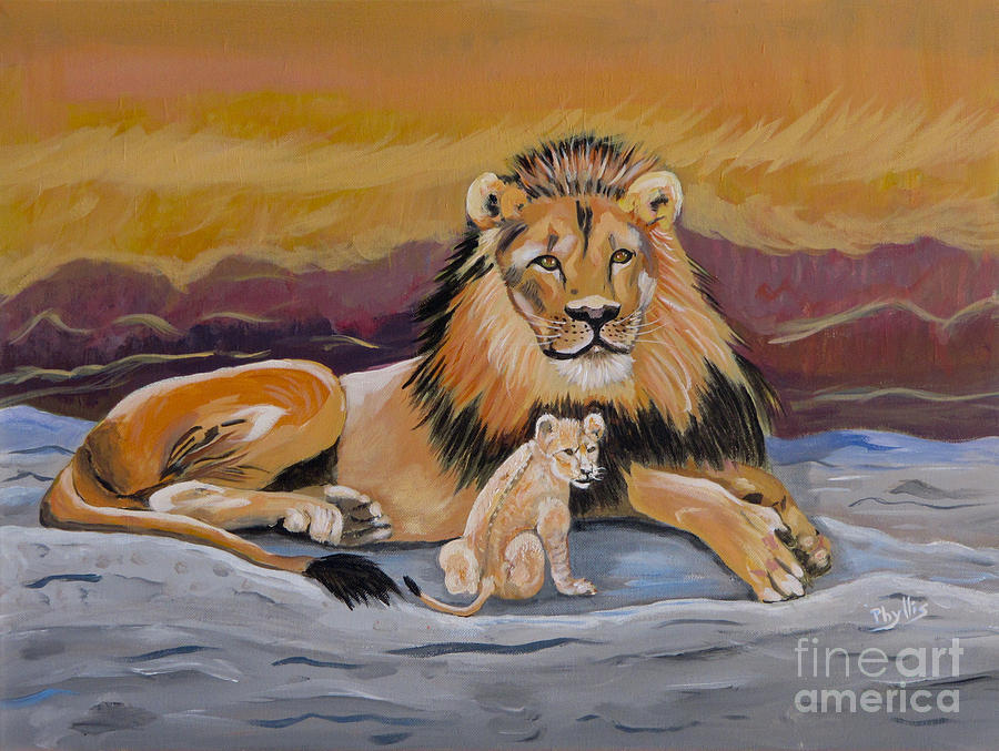 Lion and Cub Painting by Phyllis Kaltenbach