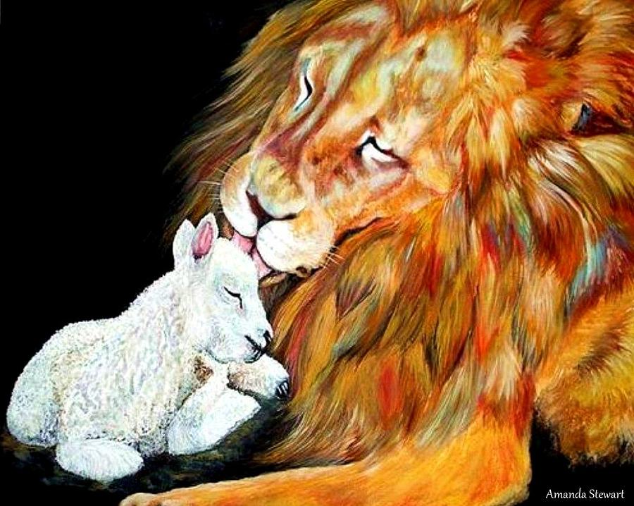 Jesus Christ Painting - Lion and the Lamb by Amanda Hukill