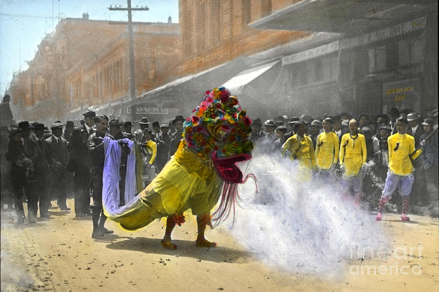 San Francisco Photograph - Lion Dance Parade for Chinese New Year San Francisco Chinatown circa 1900 by Monterey County Historical Society