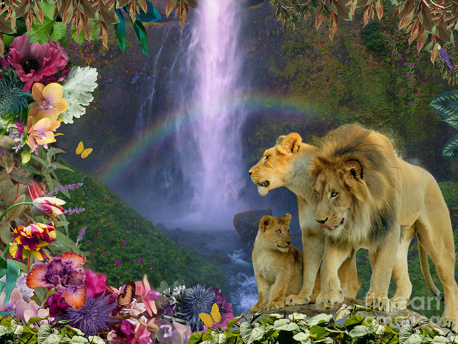 Lion Digital Art - Lion Family Paradise by MGL Meiklejohn Graphics Licensing