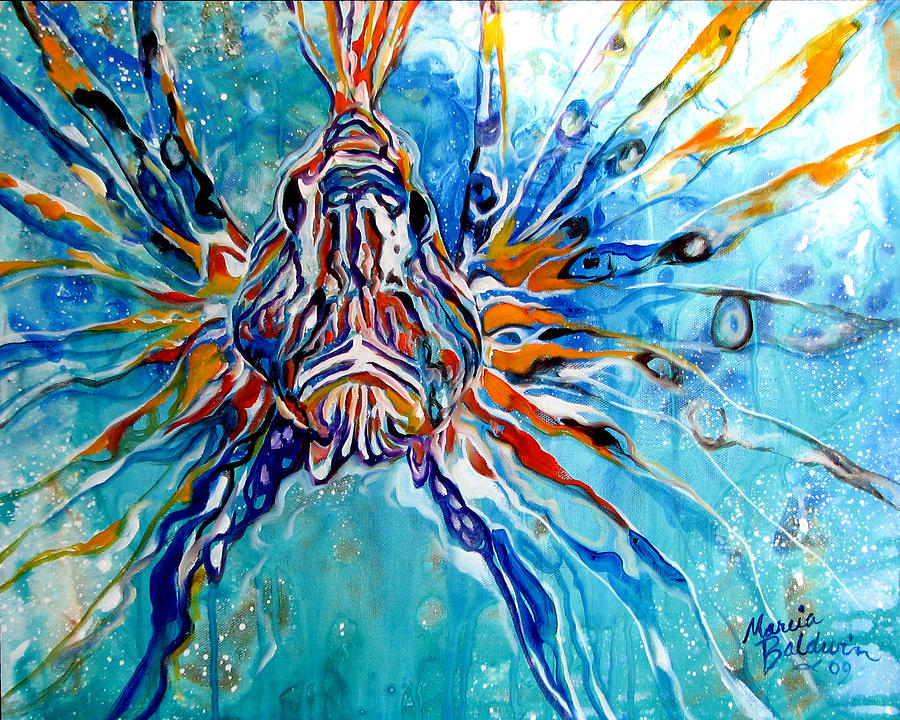 Lion Fish Blue Painting by Marcia Baldwin