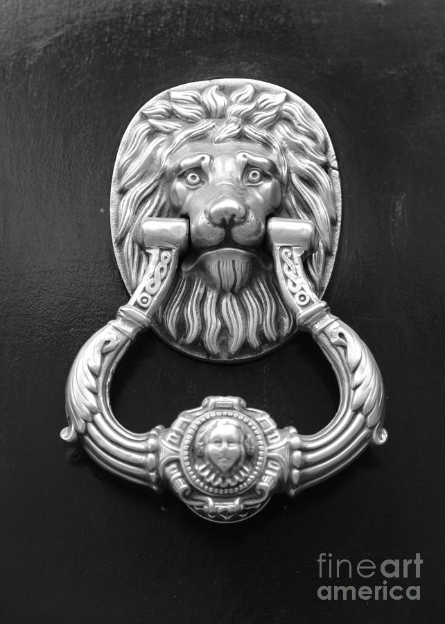 Lion Head Door Knocker - Black and White Photograph by Carol Groenen