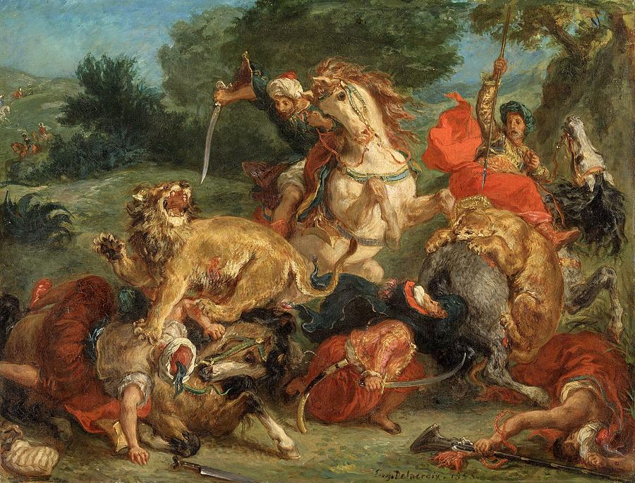 Eugene Delacroix Painting - Lion hunt by Eugene Delacroix