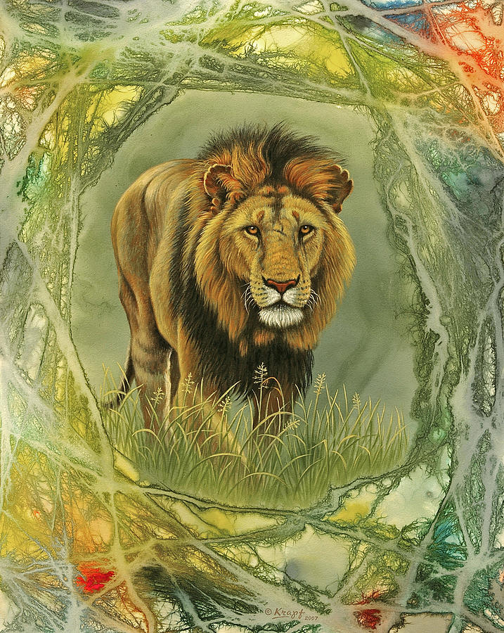 Wildlife Painting - Lion in Abstract by Paul Krapf