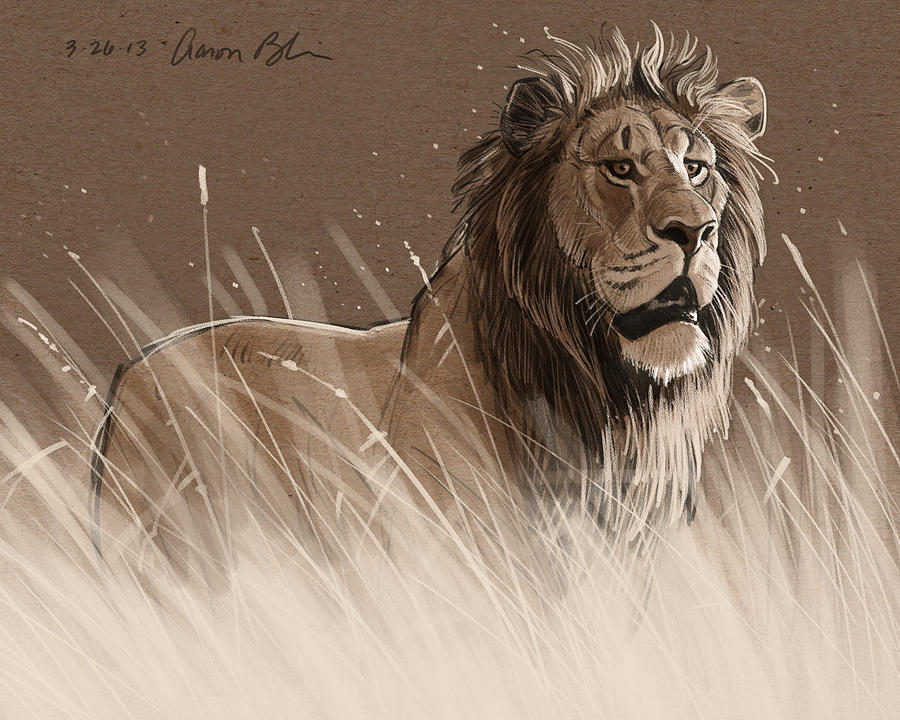 Lion Digital Art - Lion in the Grass by Aaron Blaise