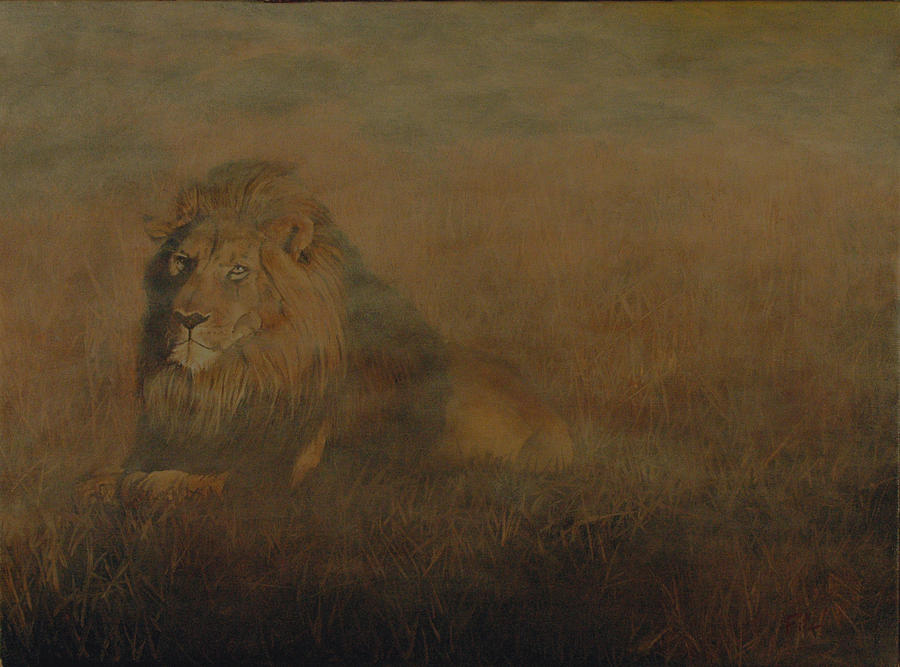 Lion in the Mist Painting by Rick Fitzsimons