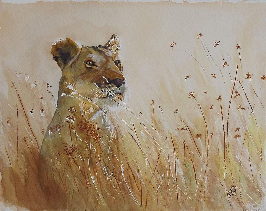 Lion in the Weeds Painting by Maris Sherwood
