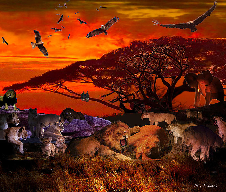 Lion Kill98 Painting by Michael Pittas