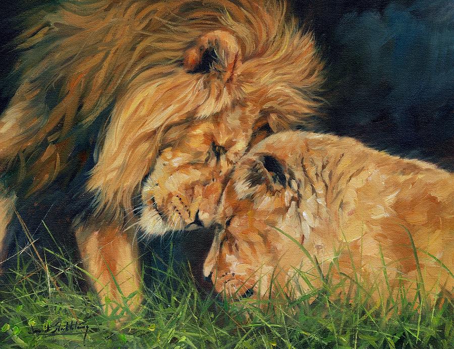 Mammal Painting - Lion  Love by David Stribbling