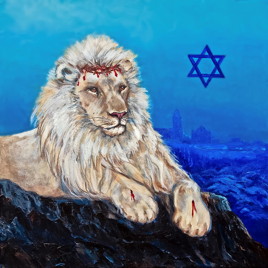 Easter Painting - Lion of Judah before Jeruselum by Bob and Nadine Johnston