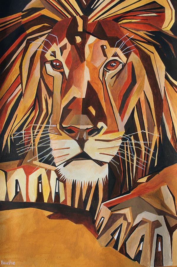 Lion Portrait In Cubist Style Painting by Taiche Acrylic Art - Pixels