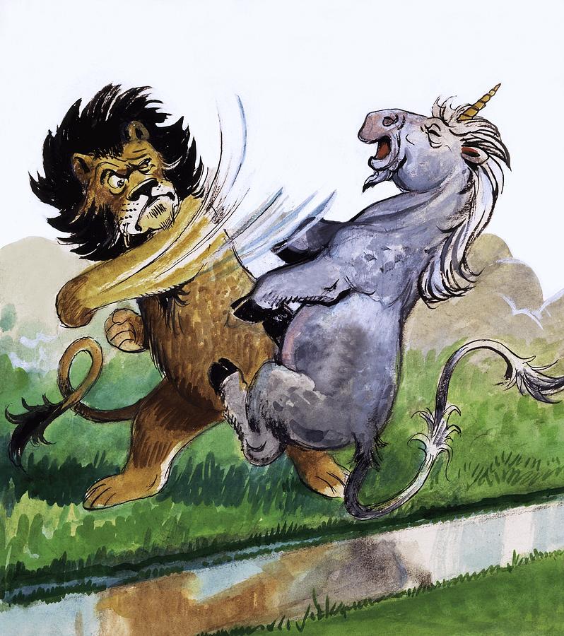 Lion Punching Unicorn Painting by Philip Mendoza