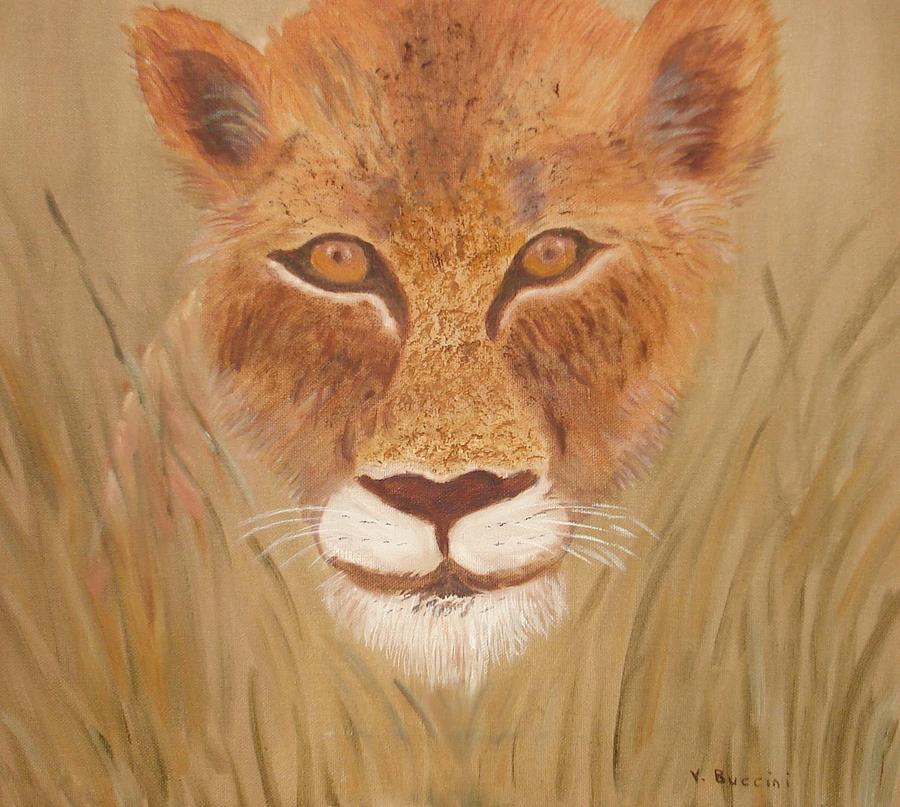 Lioness in Waiting Painting by Vickie G Buccini